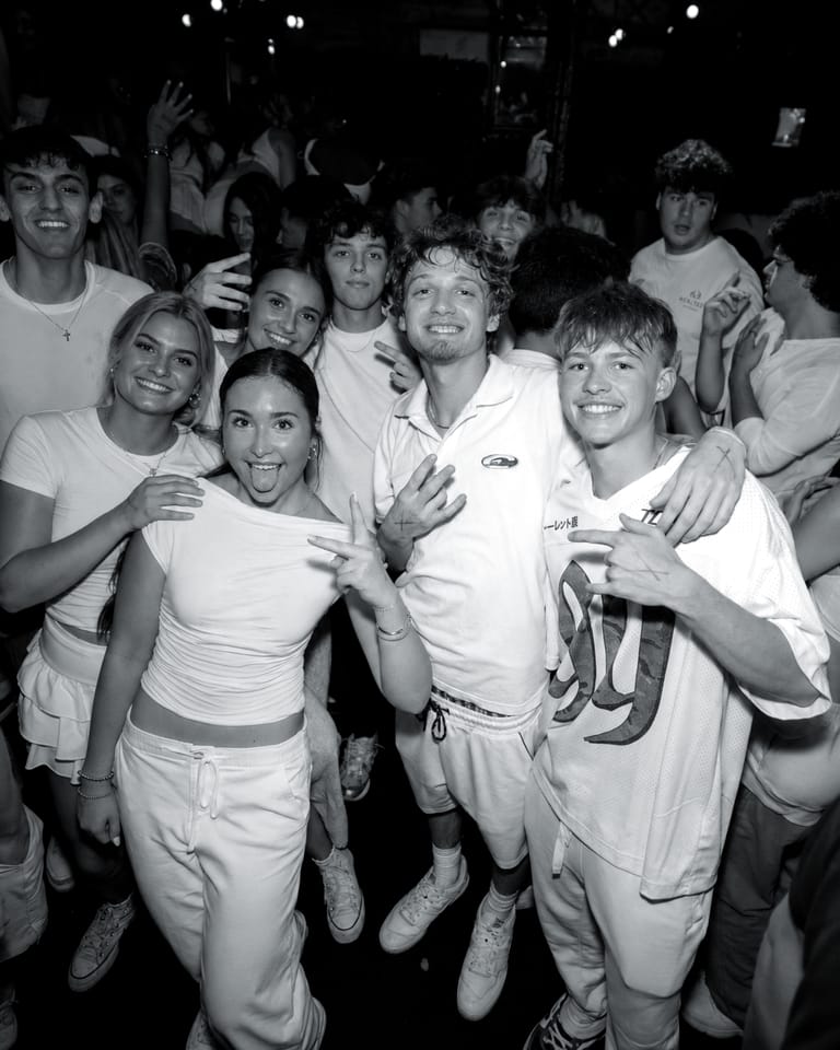 A tightly packed dance floor at CTRL mid-set, guests grouped together in front of the sound system.